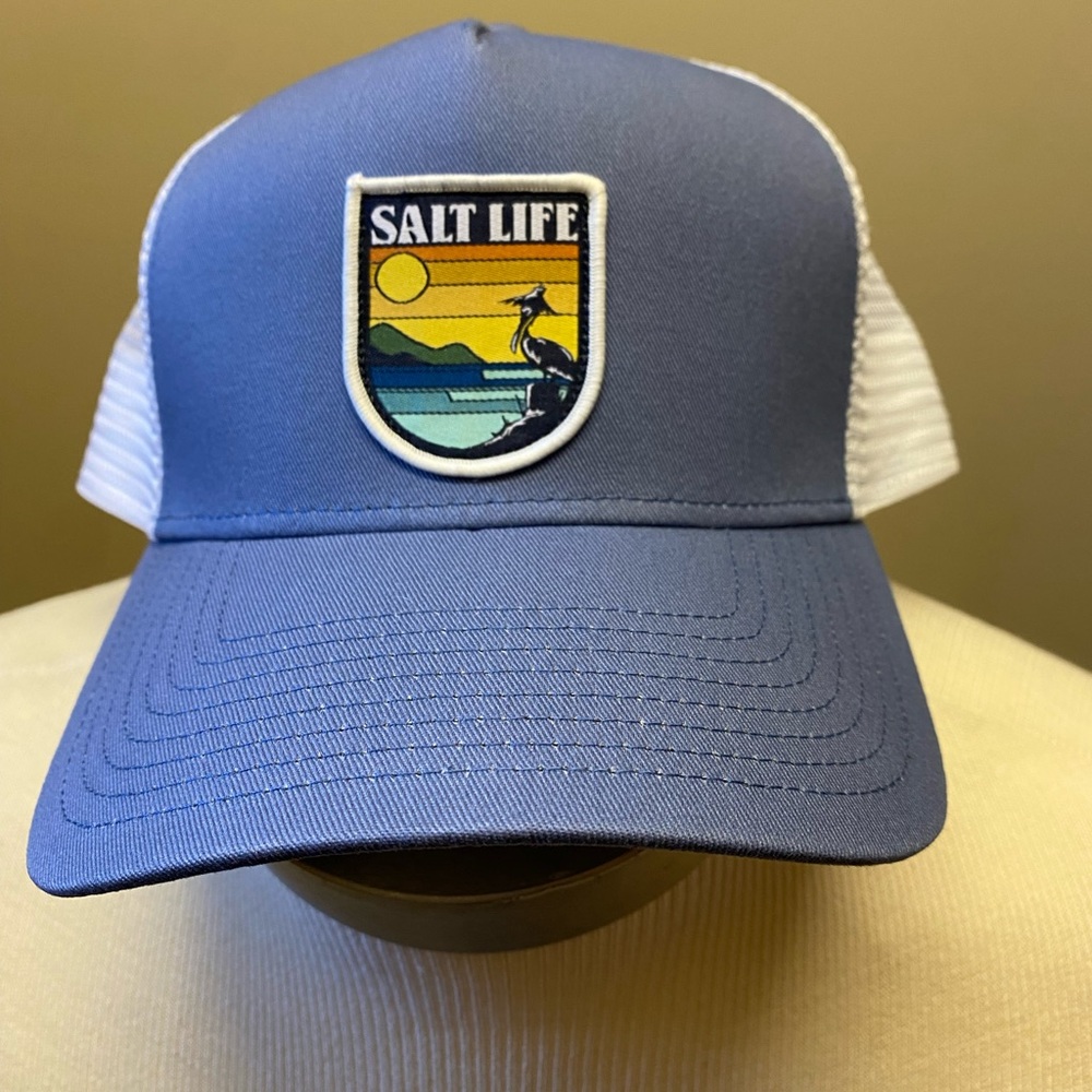 Salt Life Men’s Pelican Outlook Hat Steel Blue And White NWT